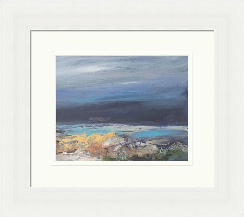 So Near So Far, Loch Awe by Arie Vardi framed wall art print, inspired by Loch Awe, balancing the closeness of the loch edge with distant land and a sense of space across the water