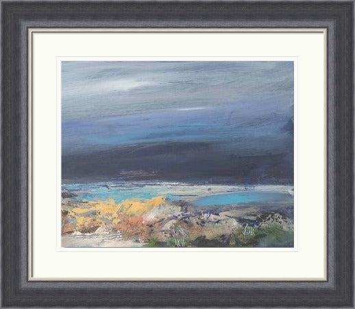 So Near So Far, Loch Awe by Arie Vardi framed wall art print, inspired by Loch Awe, balancing the closeness of the loch edge with distant land and a sense of space across the water