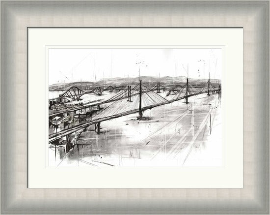 The Three Bridges by Liana Moran framed wall art print featuring The Three Bridges over the Forth in architectural detail