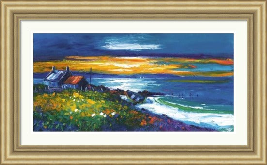 Sunset on a Lewis Shore by Jean Feeney framed wall art print with Scottish coastal landscape scenery