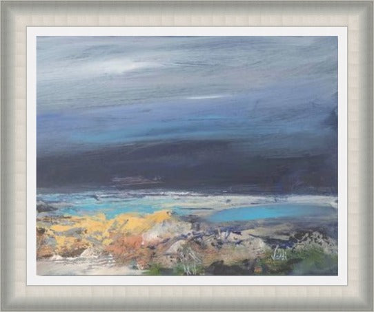 So Near So Far, Loch Awe by Arie Vardi framed wall art print, inspired by Loch Awe, balancing the closeness of the loch edge with distant land and a sense of space across the water
