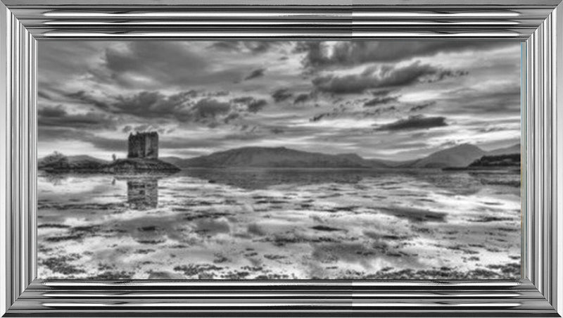 Sunset at Castle Stalker- Black and White
