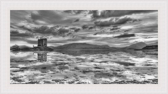 Sunset at Castle Stalker- Black and White