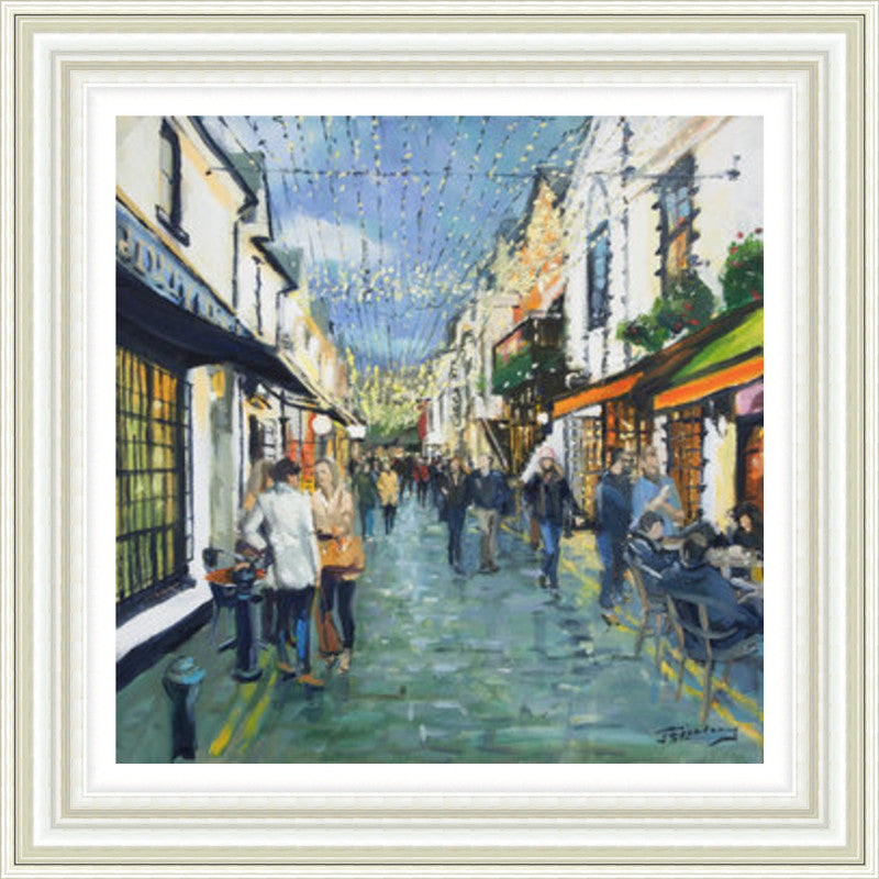 Friday Night Out, Ashton Lane by James Somerville Lindsay framed wall art print with painterly landmark and cityscape detail