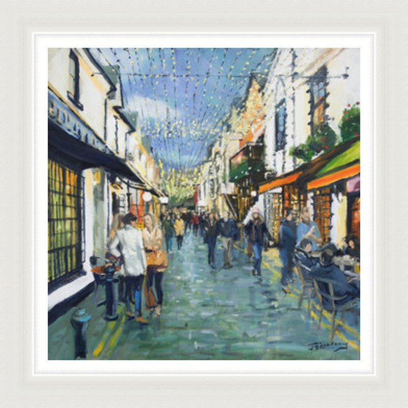 Friday Night Out, Ashton Lane by James Somerville Lindsay framed wall art print with painterly landmark and cityscape detail