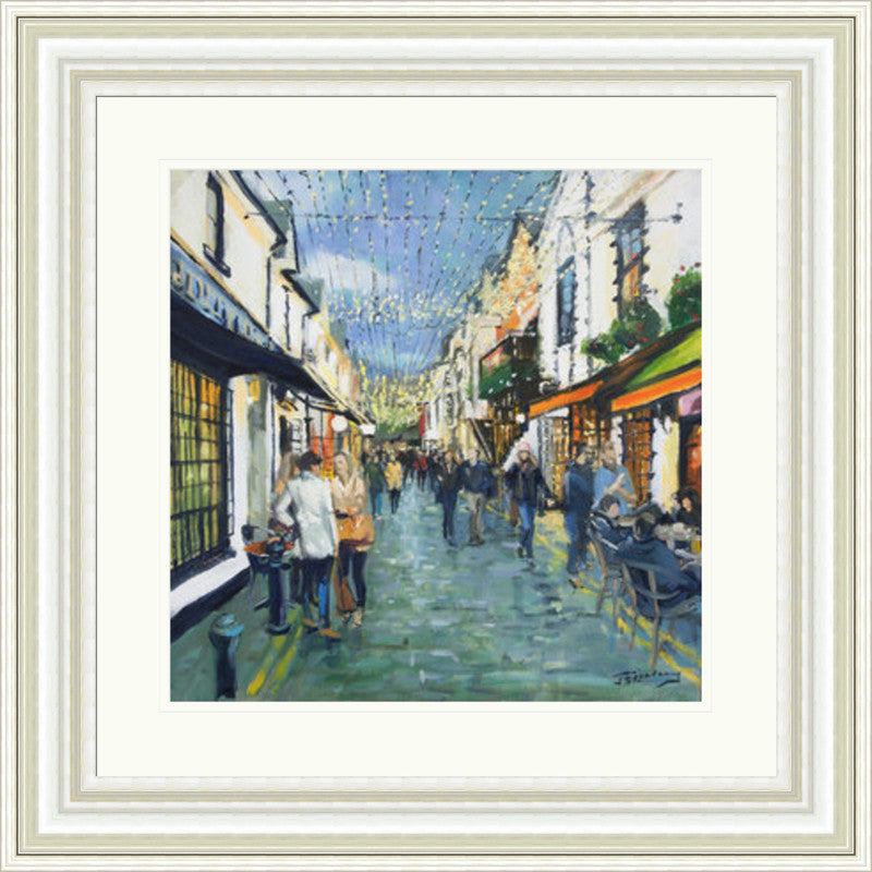 Friday Night Out, Ashton Lane by James Somerville Lindsay framed wall art print with painterly landmark and cityscape detail