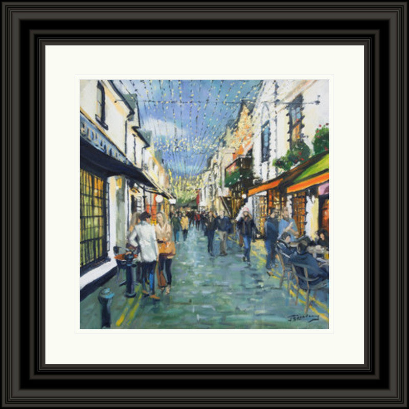 Friday Night Out, Ashton Lane by James Somerville Lindsay framed wall art print with painterly landmark and cityscape detail