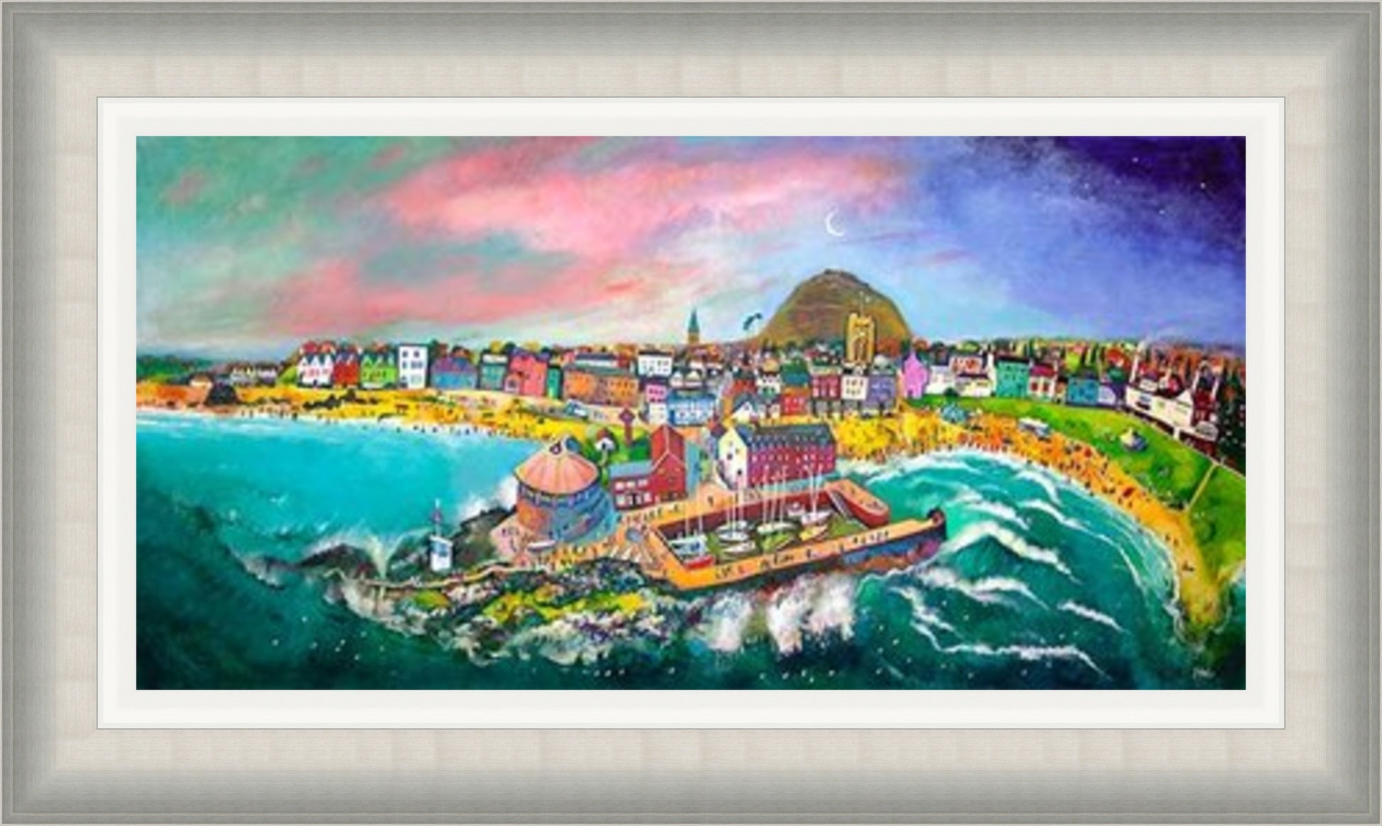 Fun on the Beach, North Berwick by Rob Hain framed wall art print featuring a cheerful North Berwick beach scene with seaside play, coastal colour and holiday energy