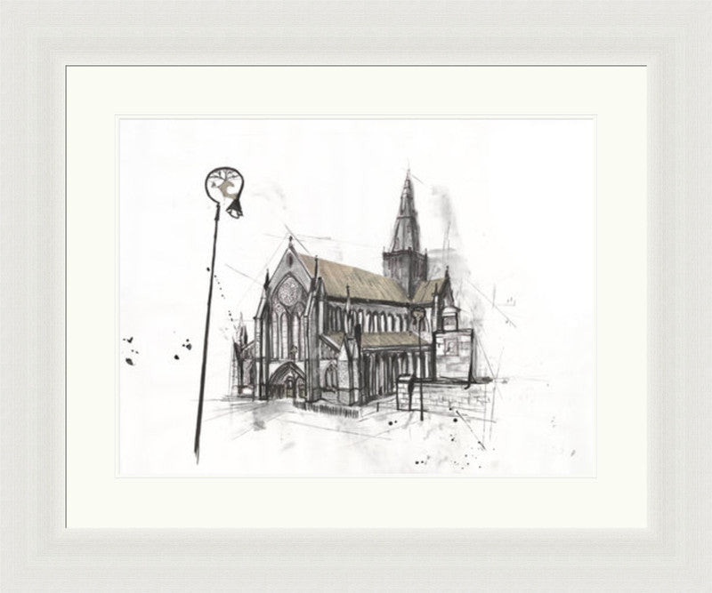 Glasgow Cathedral by Liana Moran framed wall art print featuring Glasgow Cathedral Gothic architecture in detailed monochrome