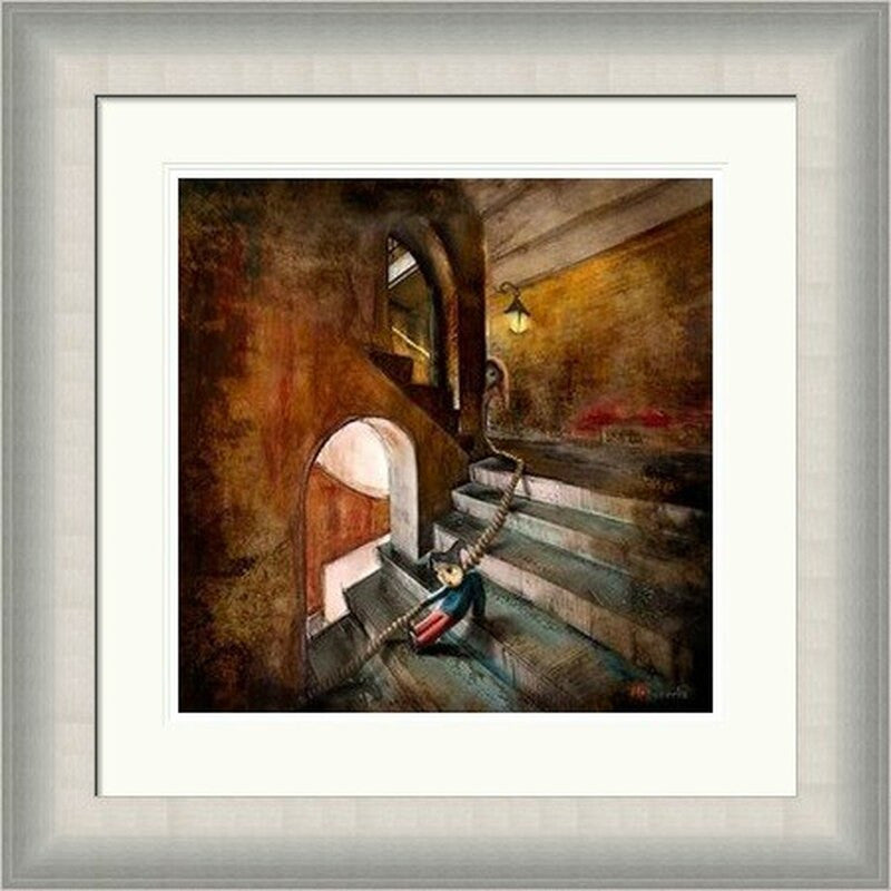 Down the Stairs (Glasgow School of Art) by Matylda Konecka framed wall art print inspired by the Glasgow School of Art, with a dramatic stairway and architectural mood