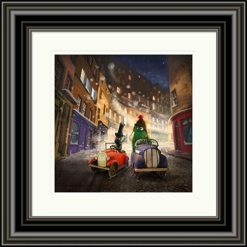 Snowstorm on Victoria Street by Matylda Konecka framed wall art print inspired by Edinburgh's Victoria Street caught in a swirling snowstorm