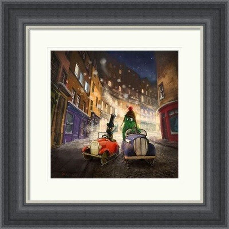 Snowstorm on Victoria Street by Matylda Konecka framed wall art print inspired by Edinburgh's Victoria Street caught in a swirling snowstorm