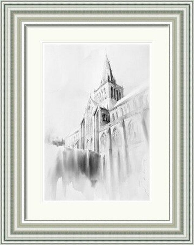 Glasgow Cathedral by Ismael Pinteño framed wall art print featuring soft Glasgow Cathedral landmark scene with historic Gothic architecture