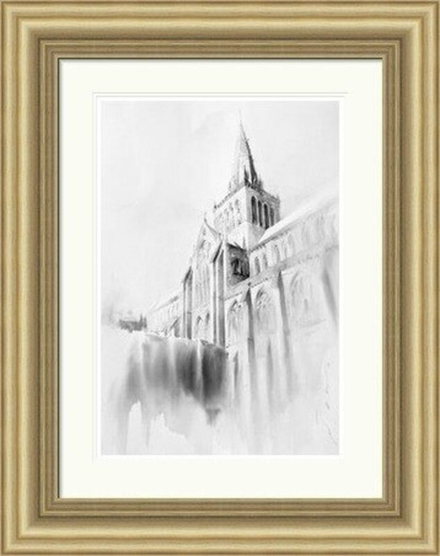 Glasgow Cathedral by Ismael Pinteño framed wall art print featuring soft Glasgow Cathedral landmark scene with historic Gothic architecture