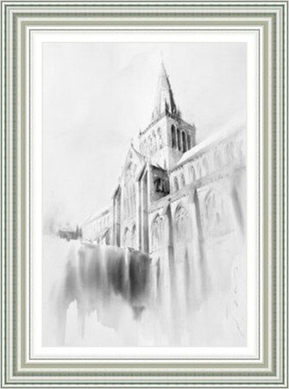 Glasgow Cathedral by Ismael Pinteño framed wall art print featuring soft Glasgow Cathedral landmark scene with historic Gothic architecture