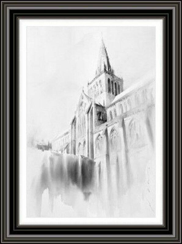 Glasgow Cathedral by Ismael Pinteño framed wall art print featuring soft Glasgow Cathedral landmark scene with historic Gothic architecture