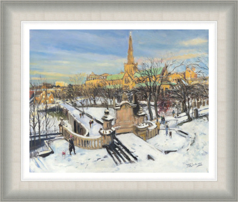 A Winter Morning on the Necropolis by James Somerville Lindsay framed wall art print with painterly landmark and cityscape detail