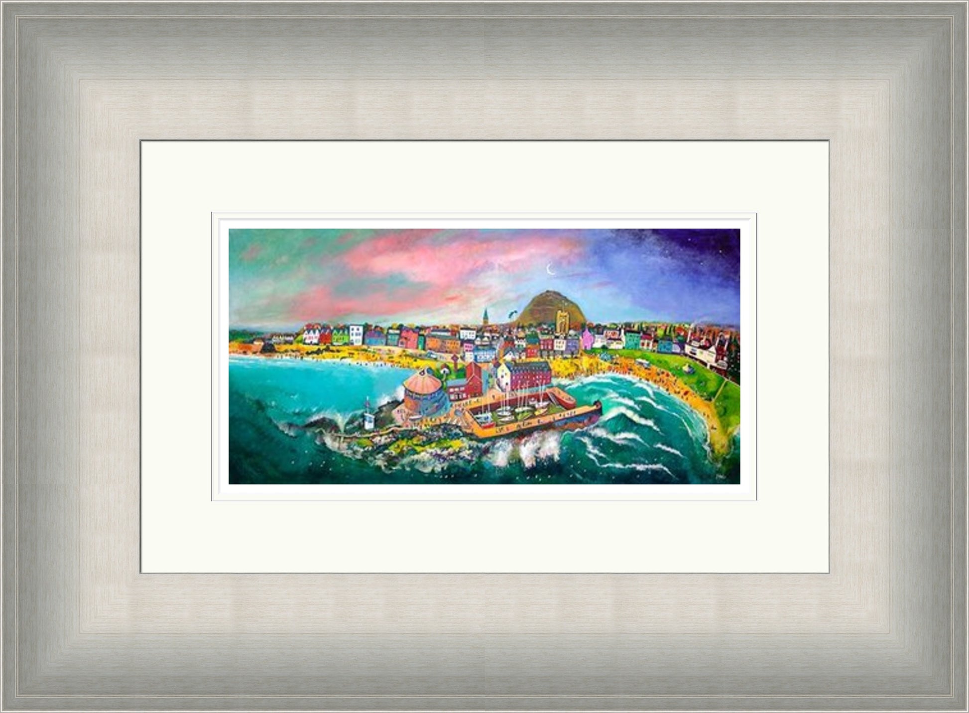 Fun on the Beach, North Berwick by Rob Hain framed wall art print featuring a cheerful North Berwick beach scene with seaside play, coastal colour and holiday energy