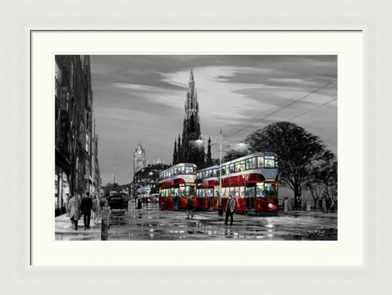 Trams on Princes Street, Black and White by John M Boyd