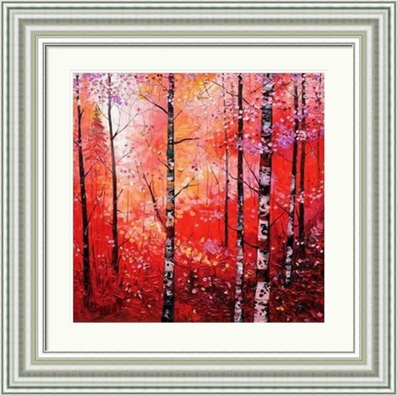 Silver Birches In Autumn by Daniel Campbell framed wall art print featuring silver birch trees set against warmer autumn colours