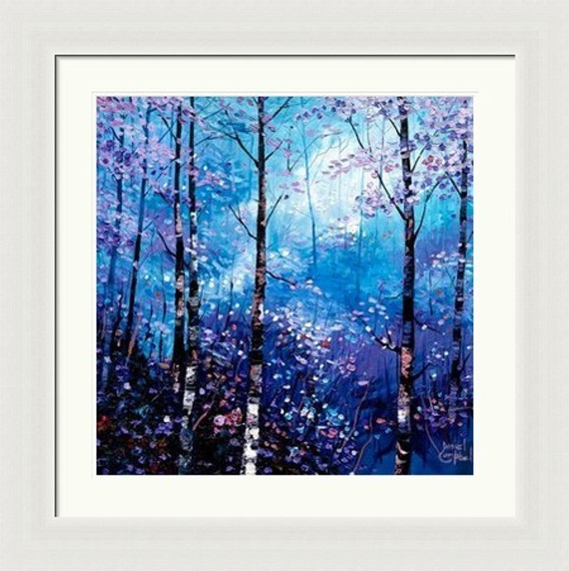 Silver Birches In Winter by Daniel Campbell framed wall art print featuring silver birch trees in a cool winter landscape with pale trunks and crisp seasonal tones