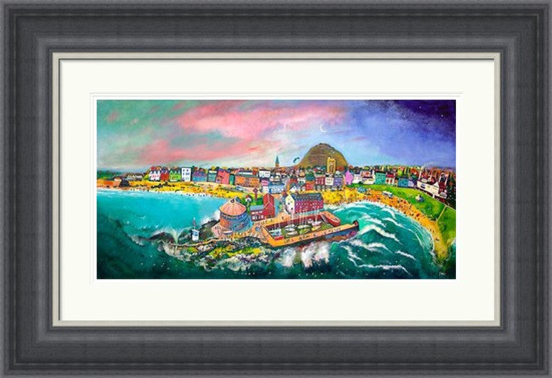 Fun on the Beach, North Berwick by Rob Hain framed wall art print featuring a cheerful North Berwick beach scene with seaside play, coastal colour and holiday energy