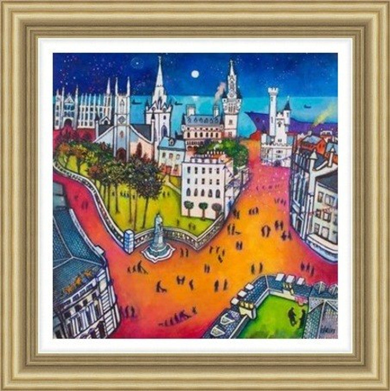 Union Street Aberdeen by Rob Hain framed wall art print featuring a lively Aberdeen Union Street scene with city architecture, movement and distinctive granite-town atmosphere