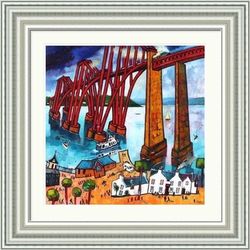 Crossing The Bridge by Rob Hain framed wall art print featuring a bridge-crossing scene with movement, landscape detail and a sense of journey