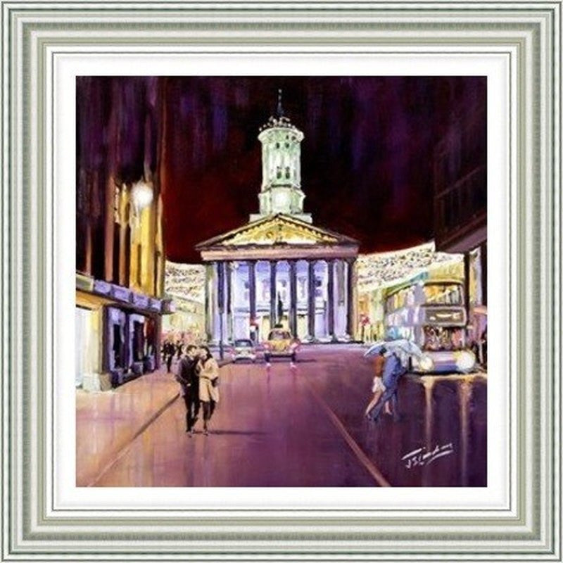 Evening, Royal Exchange Square by James Somerville Lindsay framed wall art print with painterly landmark and cityscape detail