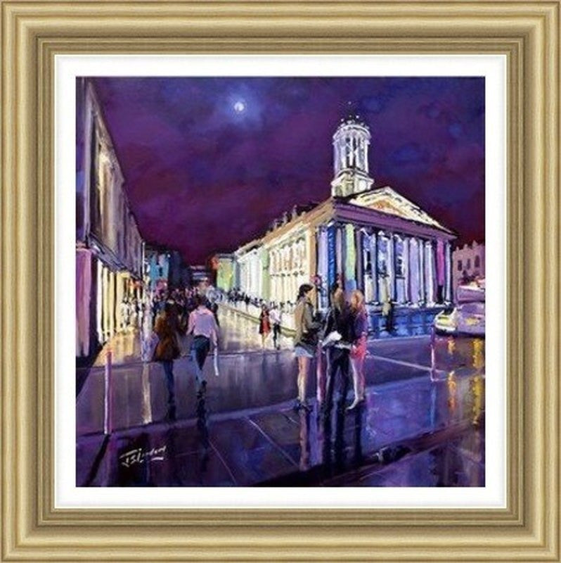 Royal Exchange Square Reflections by James Somerville Lindsay framed wall art print with painterly landmark and cityscape detail