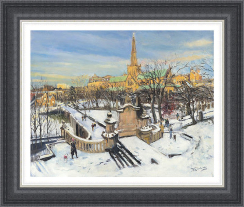 A Winter Morning on the Necropolis by James Somerville Lindsay framed wall art print with painterly landmark and cityscape detail