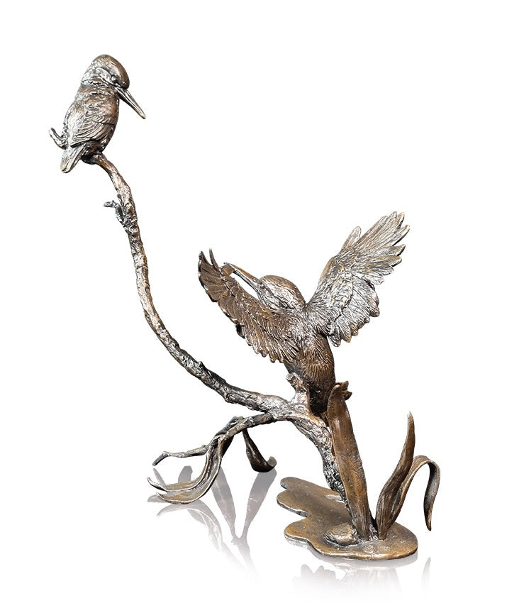Prized Catch -  Kingfisher Pair Bronze Sculpture by Michael Simpson