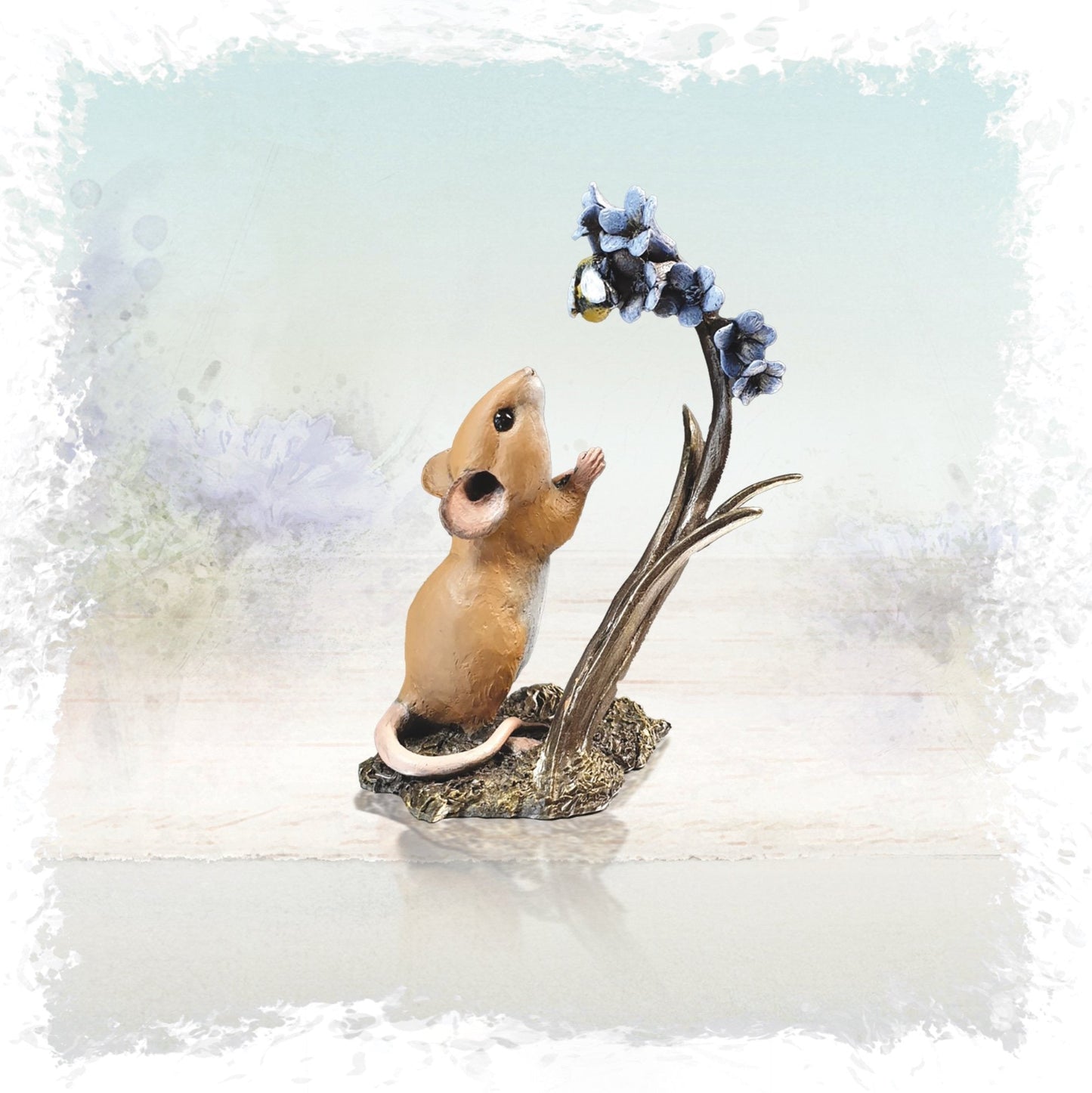 Bluebells and Bee Bronze Mouse Figurine by Michael Simpson for Richard Cooper Studio