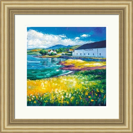 Talisker Distillery, Isle of Skye by Jean Feeney framed wall art print with Scottish coastal landscape scenery