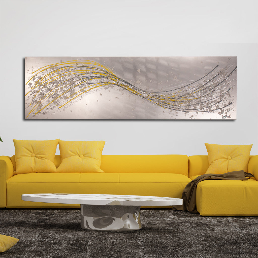 Citrus Yellow & Grey Alchemy Wave Metal Wall Art by ArgentoArt