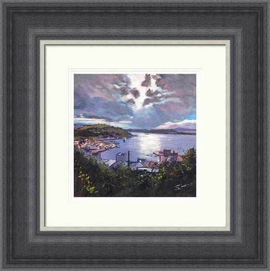 Oban Vista from McCaigs Folly by James Somerville Lindsay framed wall art print with painterly landmark and cityscape detail