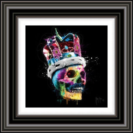 Freddie Mercury Skull by Patrice Murciano framed wall art print featuring a Freddie-inspired skull artwork with rock attitude, colour and dramatic contrast