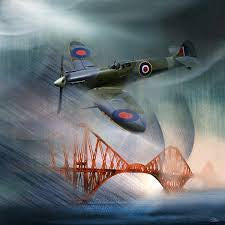 Spitfire over Forth Bridge by Esther Cohen - Petite
