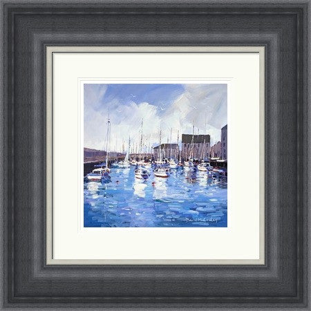 The Harbour North Berwick by David M Graham framed wall art print showing boats and harbour buildings on the Scottish coast
