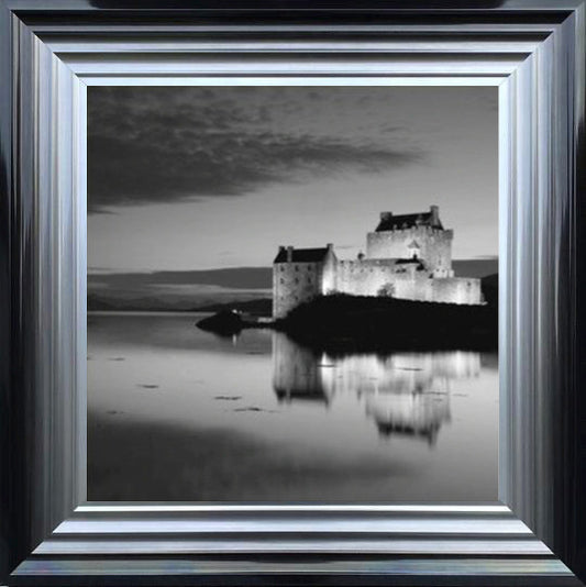 Eilean Donan Castle Night Time Reflections - Black and White