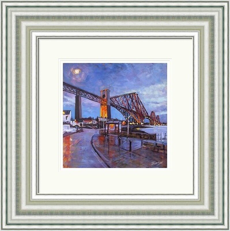 The Rail Bridge from North Queensferry by James Somerville Lindsay framed wall art print with painterly landmark and cityscape detail