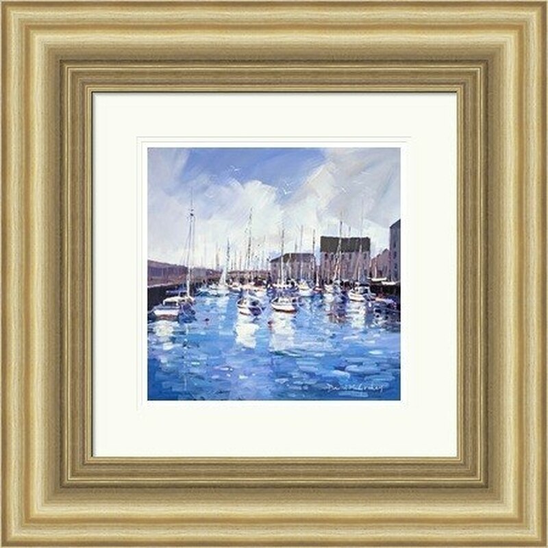 The Harbour North Berwick by David M Graham framed wall art print showing boats and harbour buildings on the Scottish coast