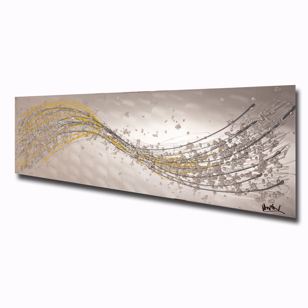 Citrus Yellow & Grey Alchemy Wave Metal Wall Art by ArgentoArt