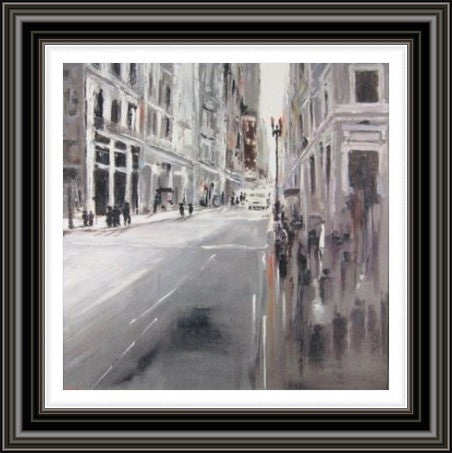 5th Avenue, New York City by Aziz Kadmiri framed wall art print featuring abstract 5th Avenue New York City scene in muted grey tones