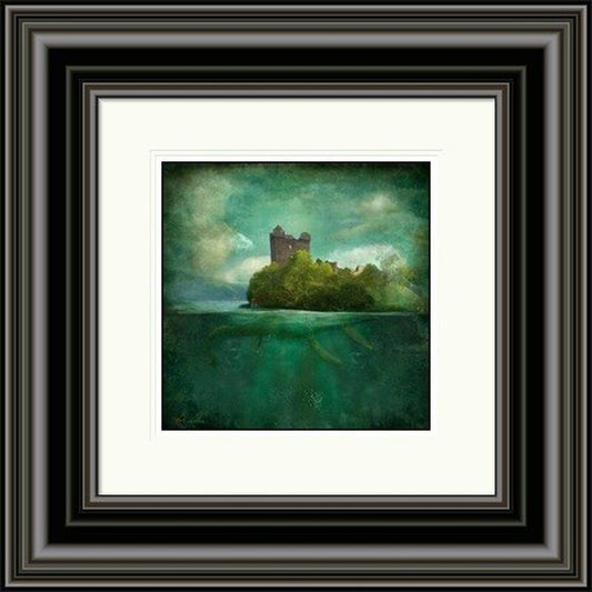 Under the Castle, Loch Ness by Matylda Konecka framed wall art print set below a castle by Loch Ness, with Highland mystery and water-side drama