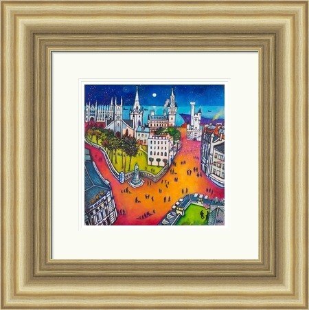 Union Street Aberdeen by Rob Hain framed wall art print featuring a lively Aberdeen Union Street scene with city architecture, movement and distinctive granite-town atmosphere