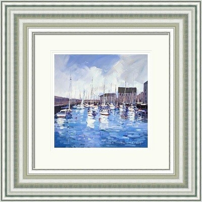 The Harbour North Berwick by David M Graham framed wall art print showing boats and harbour buildings on the Scottish coast