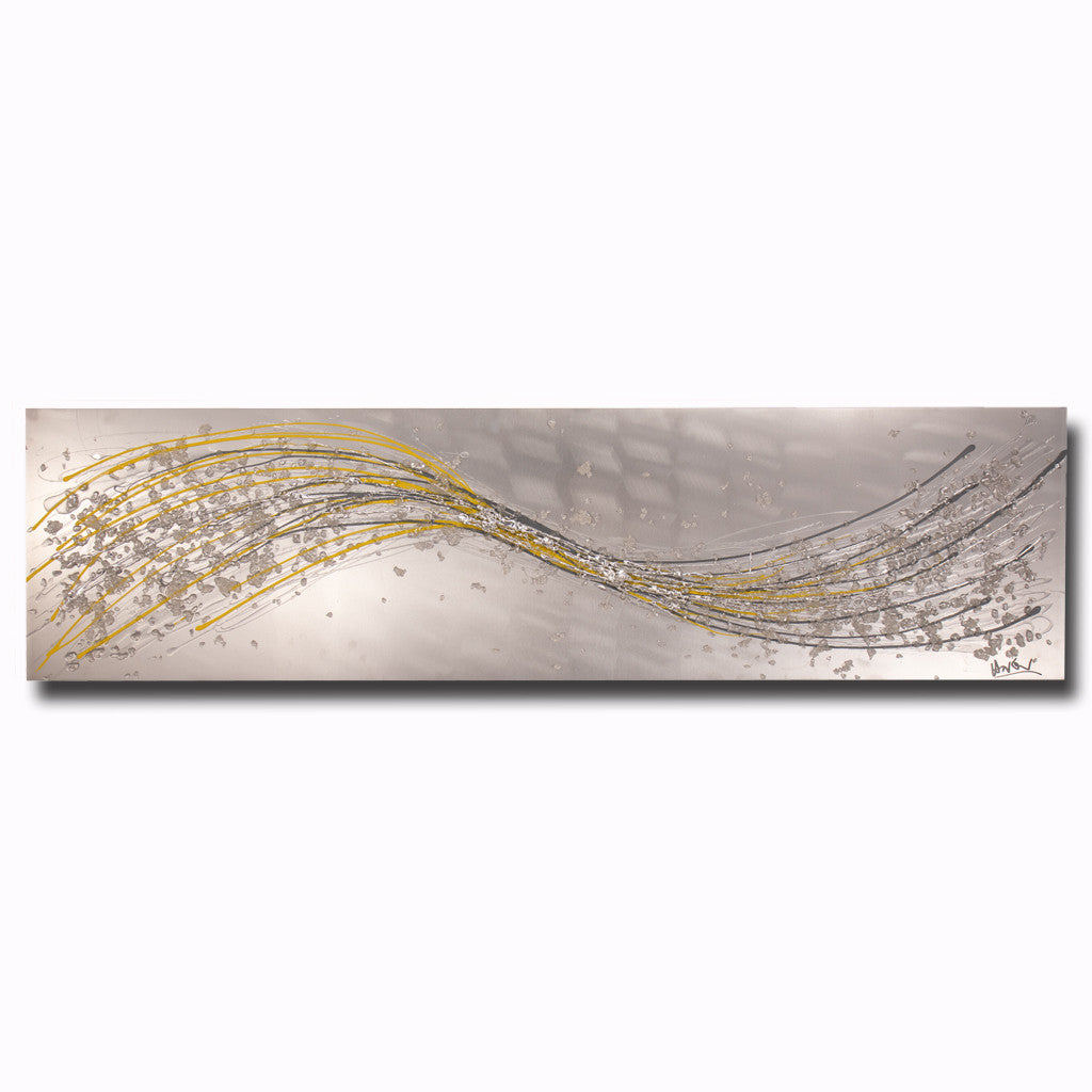 Citrus Yellow & Grey Alchemy Wave Metal Wall Art by ArgentoArt