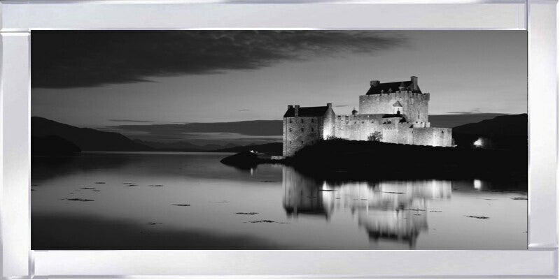 Eilean Donan Castle Night Time Reflections - Black and White