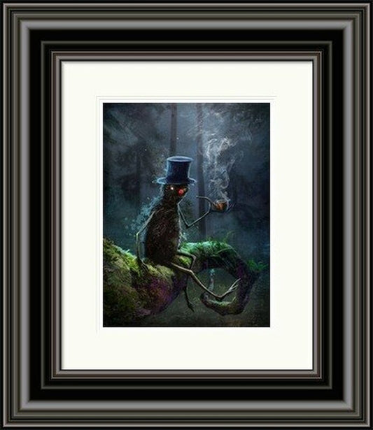 The Pipe Smokers Tree by Matylda Konecka framed wall art print centred on a fantastical tree with pipe-smoking character and humour